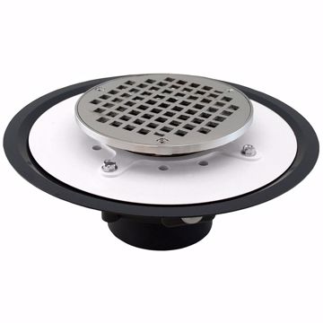 Picture of 3" Heavy Duty PVC Drain Base with 3-1/2" Metal Spud and 6" Chrome Plated Strainer