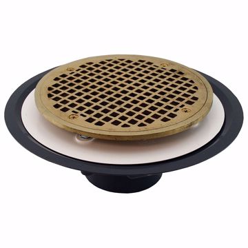 Picture of 3" Heavy Duty PVC Drain Base with 3-1/2" Metal Spud and 8" Polished Brass Strainer