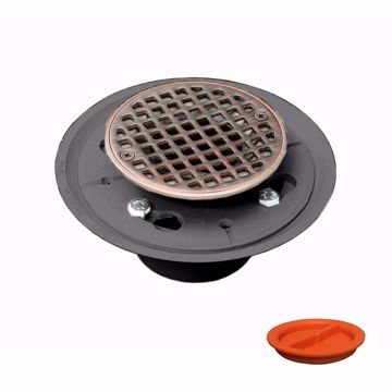 Picture of 2" x 3" PVC Shower Drain with 2" PVC Spud and 4" Round Old World Bronze Strainer with Test Plug
