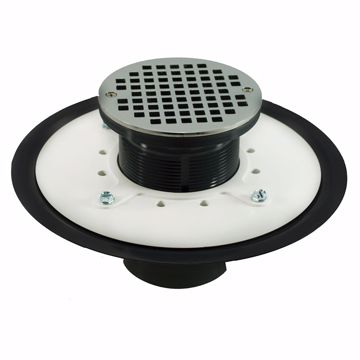 Picture of 3" Heavy Duty PVC Drain Base with 3-1/2" Plastic Spud and 6" Chrome Plated Strainer