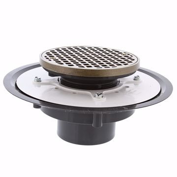 Picture of 3" Heavy Duty PVC Drain Base with 3-1/2" Plastic Spud and 6" Nickel Bronze Strainer with Ring