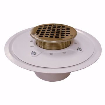 Picture of 4" Heavy Duty PVC Drain Base with 3-1/2" Metal Spud and 5" Nickel Bronze Strainer
