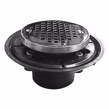 Picture of 2" x 3" ABS Shower Drain with 2" ABS Spud and 4" Round Chrome Plated Cast Strainer with Grout Ring