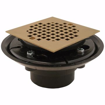 Picture of 2" x 3" ABS Shower Drain with 2" ABS Spud and 4" Square Polished Brass Cast Strainer