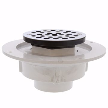 Picture of 2" PVC Shower Drain with 2" Plastic Spud and 4" Round Stainless Steel Strainer