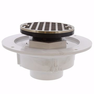 Picture of 2" PVC Shower Drain with 2" Plastic Spud and 4" Round Nickel Bronze Strainer