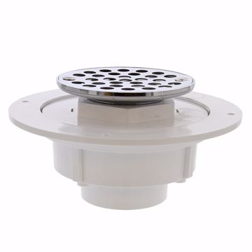 Picture of 2" PVC Shower Drain with 2" Brass Spud and 4" Round Stainless Steel Strainer