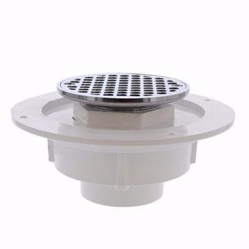Picture of 2" PVC Shower Drain with 2" Brass Spud and 4" Round Chrome Plated Strainer