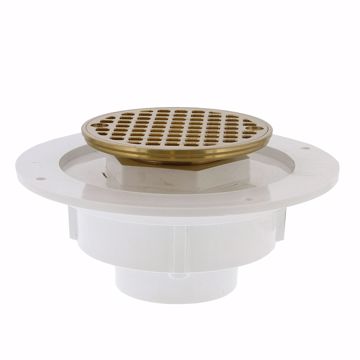 Picture of 2" PVC Shower Drain with 2" Brass Spud and 4" Round Polished Brass Strainer