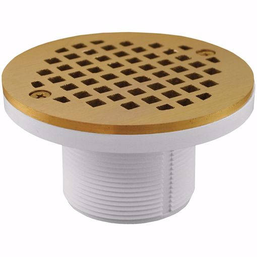 Picture of 2" PVC IPS Plastic Spud with 4" Polished Brass Round Cast Strainer