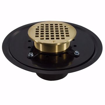 Picture of 3" Heavy Duty ABS Drain Base with 3-1/2" Metal Spud and 5" Polished Brass Strainer