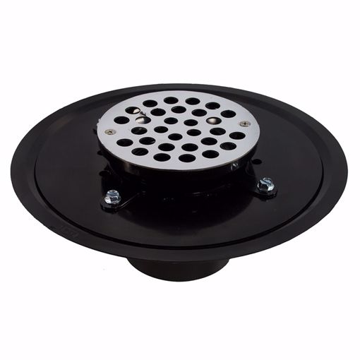 Picture of 4" Heavy Duty ABS Drain Base with 3-1/2" Plastic Spud and 6" Stainless Steel Strainer