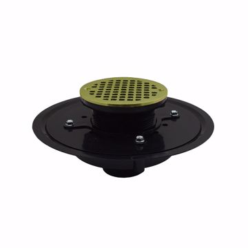 Picture of 3" Heavy Duty ABS Drain Base with 3-1/2" Plastic Spud and 6" Polished Brass Strainer