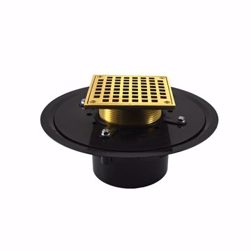 Picture of 4" Heavy Duty ABS Drain Base with 3-1/2" Metal Spud and 5" Polished Brass Strainer