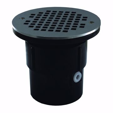 Picture of 3" x 4" ABS Pipe Fit Drain Base with 3-1/2" Plastic Spud and 6" Stainless Steel Strainer