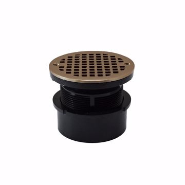 Picture of 4" ABS Hub Fit Drain Base with 3-1/2" Plastic Spud and 5" Nickel Bronze Strainer