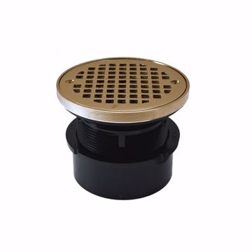 Picture of 4" ABS Hub Fit Drain Base with 3-1/2" Plastic Spud and 6" Nickel Bronze Strainer with Ring