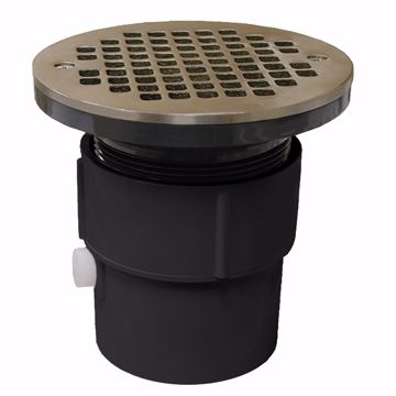 Picture of 3" x 4" PVC Pipe Fit Drain Base with 3-1/2" Plastic Spud and 6" Nickel Bronze Strainer