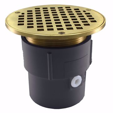 Picture of 3" x 4" PVC Pipe Fit Drain Base with 3-1/2" Metal Spud and 6" Nickel Bronze Strainer