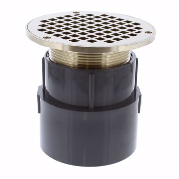 Picture of 4" PVC Over Pipe Fit Drain Base with 3-1/2" Metal Spud and 6" Nickel Bronze Strainer
