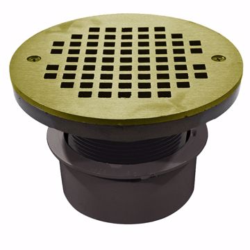 Picture of 4" PVC Inside Pipe Fit Drain Base with 3" Plastic Spud and 6" Polished Brass Strainer