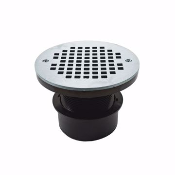 Picture of 4" ABS Inside Pipe Fit Drain Base with 3" Plastic Spud and 6" Chrome Plated Strainer