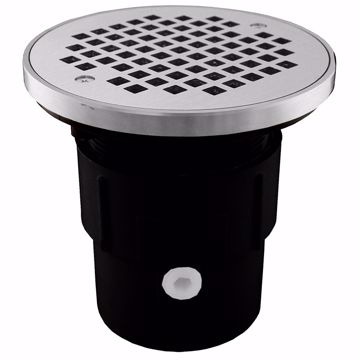 Picture of 3" x 4" ABS Pipe Fit Drain Base with 3-1/2" Plastic Spud and 6" Chrome Plated Strainer with Ring