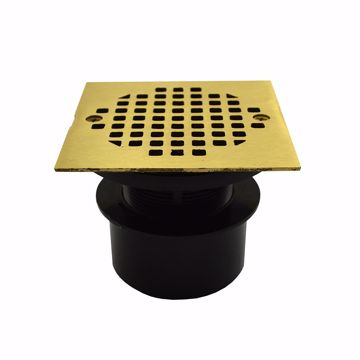 Picture of 3” ABS Inside Pipe Fit Adjustable General Purpose Drain with 4-1/4” Square Polished Brass Strainer