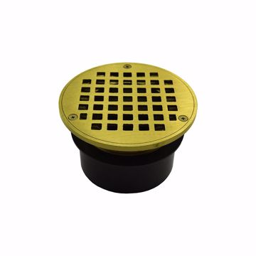 Picture of 4" ABS Inside Pipe Fit Drain Base with 3" Metal Spud and 5" Polished Brass Strainer