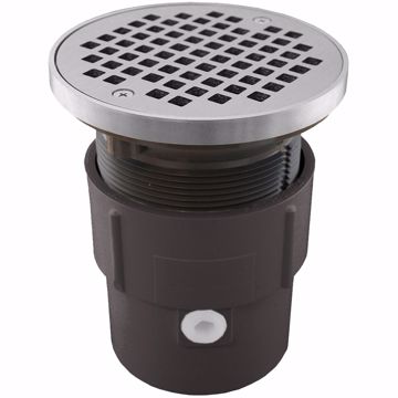 Picture of 3" x 4" PVC Pipe Fit Drain Base with 3-1/2" Plastic Spud and 5" Chrome Plated Strainer with Ring