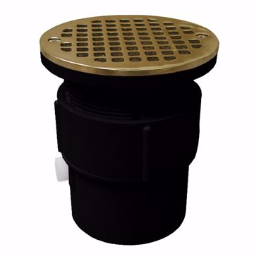 Picture of 3" x 4" ABS Pipe Fit Drain Base with 3-1/2" Plastic Spud and 5" Nickel Bronze Strainer