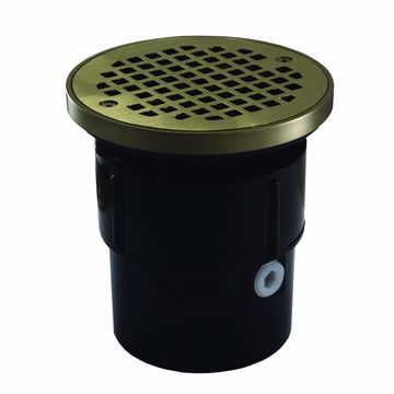 Picture of 3" x 4" ABS Pipe Fit Drain Base with 3-1/2" Plastic Spud and 5" Nickel Bronze Strainer with Ring