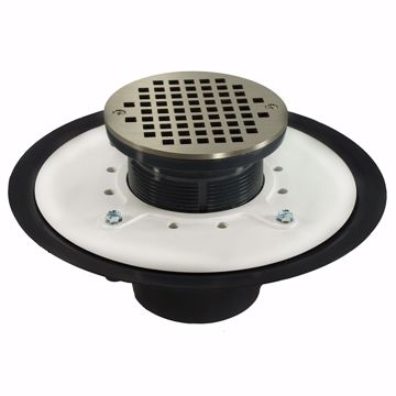 Picture of 3" Heavy Duty PVC Drain Base with 3-1/2" Plastic Spud and 5" Nickel Bronze Strainer
