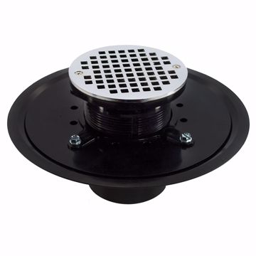 Picture of 3" Heavy Duty ABS Drain Base with 3-1/2" Plastic Spud and 5" Chrome Plated Strainer