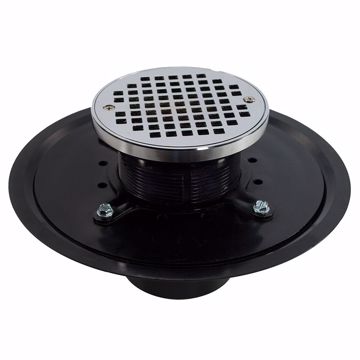 Picture of 3" Heavy Duty ABS Drain Base with 3-1/2" Plastic Spud and 5" Chrome Plated Strainer with Ring