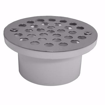 Picture of 2" x 3" General Purpose PVC Drain with Long Body and Stainless Steel Strainer