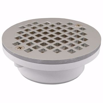 Picture of 2" x 3" General Purpose PVC Drain with 4-1/4" Chrome Plated Round Strainer