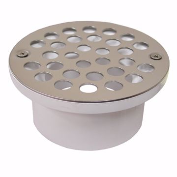 Picture of 3" x 4" General Purpose PVC Drain with 5" Chrome Plated Round Strainer