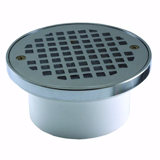Picture of 3" x 4" General Purpose PVC Drain with 5" Chrome Plated Round Strainer with Ring