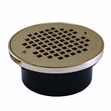 Picture of 4" General Purpose ABS Drain with 6" Polished Brass Round Strainer with Ring