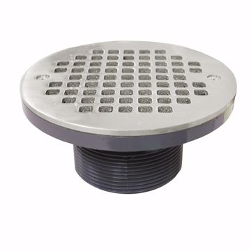 Picture of 3" PVC IPS Plastic Spud with 6" Stainless Steel Round Strainer