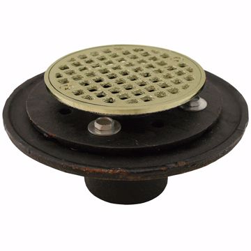 Picture of 2" No Hub Shower/Floor Drain with 6-1/2" Pan and 6" Polished Brass Cast Round Strainer
