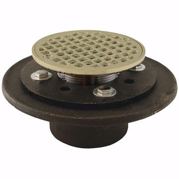 Picture of 2" Inside Caulk Shower/Floor Drain with 6-1/2" Pan and 6" Polished Brass Cast Round Strainer
