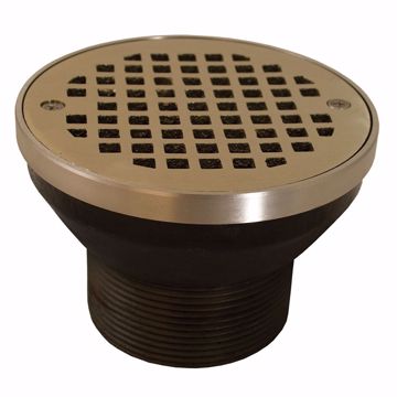 Picture of 4" IPS Cast Iron Spud for Heavy Duty Drain Bodies with 6" Nickel Bronze Round Strainer with Ring - 3-1/2" Threaded Throat
