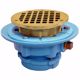 Picture of 4" No Caulk Mechanical Joint Code Blue Floor Drain with 9" Pan and 4" Polished Brass Round Strainer - Height 4" - 4-7/8"