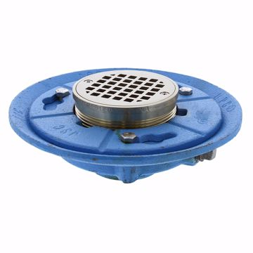 Picture of 2" IPS Code Blue Floor Drain with 9" Pan and 4" Nickel Bronze Round Strainer - Height 3-1/4" - 4"