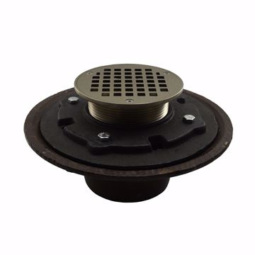 Picture of 3" Heavy Duty Inside Caulk Floor Drain/Shower Drain with 10" Pan and 5" Nickel Bronze Round Strainer - Height 4-1/2" - 6-1/2"