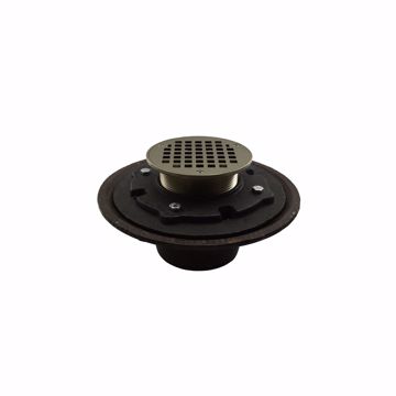 Picture of 4" Heavy Duty Inside Caulk Floor Drain/Shower Drain with 10" Pan and 6" Nickel Bronze Round Strainer - Height 4-3/4" - 6-3/4"