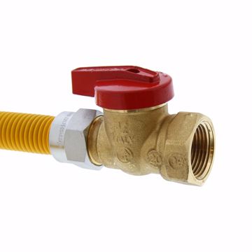 Picture of 5/8" OD (1/2" ID) Gas Connector Assembly, Yellow Coated, 1/2" MIP x 3/4" FIP Ball Valve x 18"