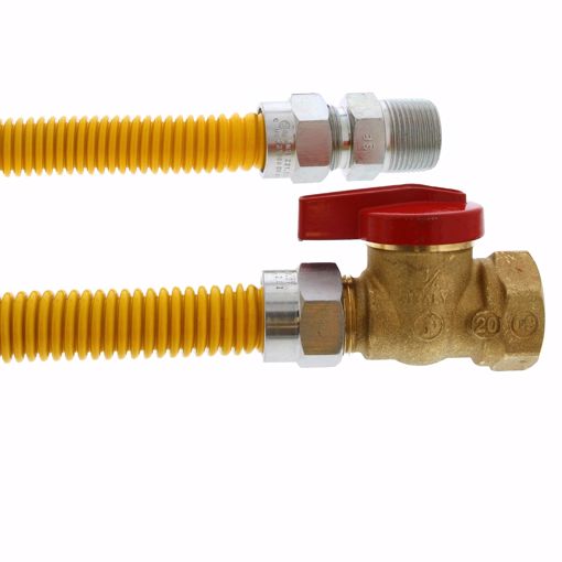 Picture of 5/8" OD (1/2" ID) Gas Connector Assembly, Yellow Coated, 3/4" MIP x 3/4" FIP Ball Valve x 24"